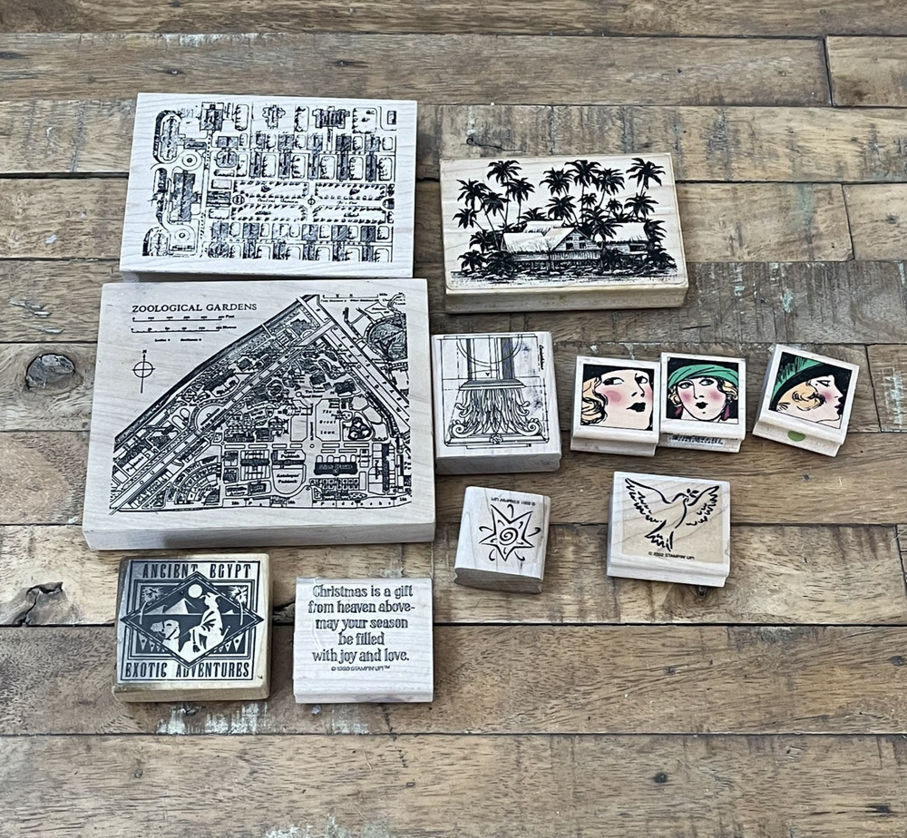 Assorted Collection Wood-Mounted Rubber Stamps Set of 11 Architectural Whimsy